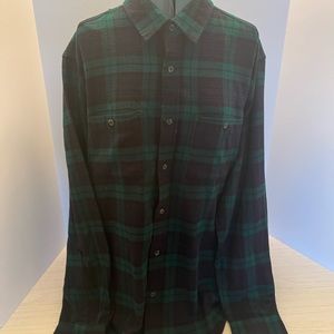 Eddie Bauer Men's Plaid Flannel Button Down Shirt Size L Blue Green.